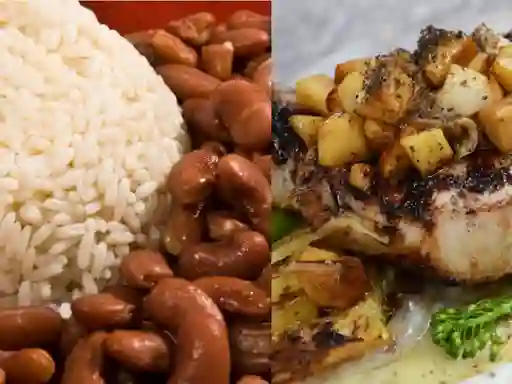 PROMO Filete de Pescado Frito con Moro y Menestra + Jugo